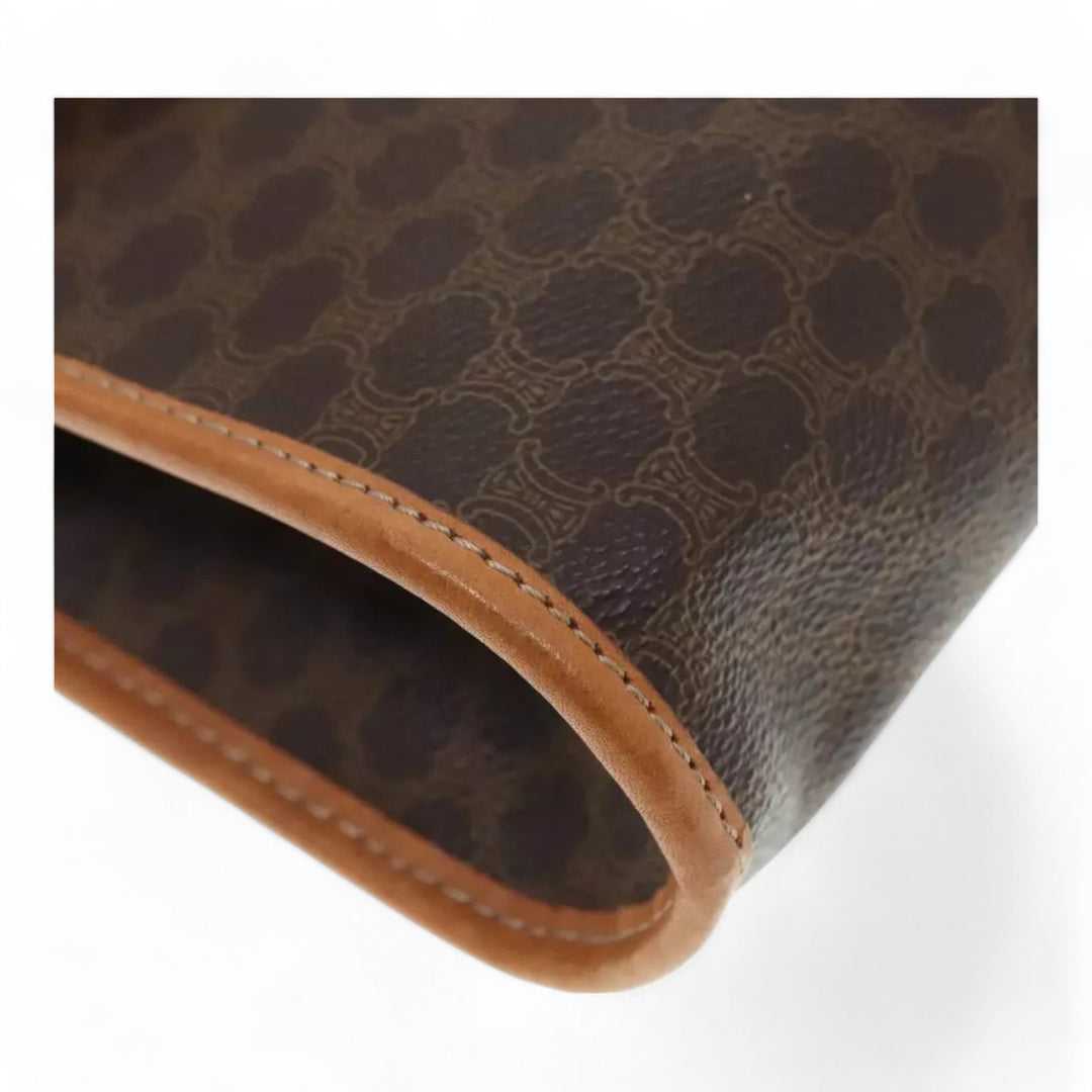 CELINE Macadam Canvas Shoulder Bag PVC Leather Brown Gold Women Vintage Crossbody