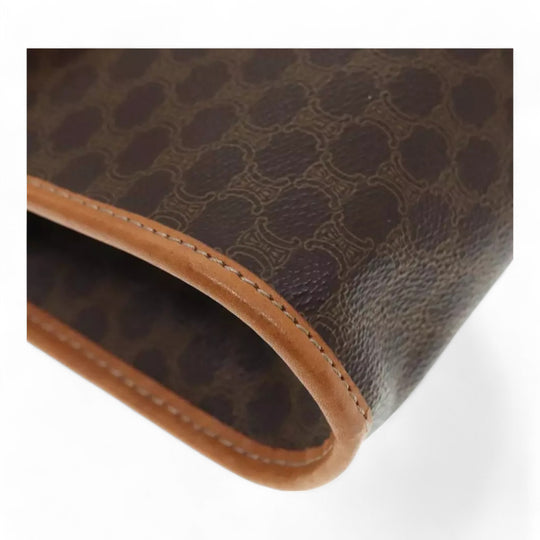 CELINE Macadam Canvas Shoulder Bag PVC Leather Brown Gold Women Vintage Crossbody