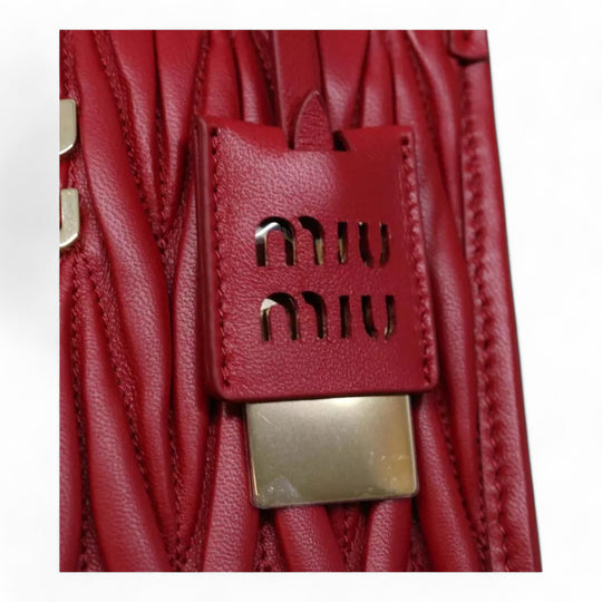 Miu Miu Matelasse Leather Handbag 5BA277 Red Women's