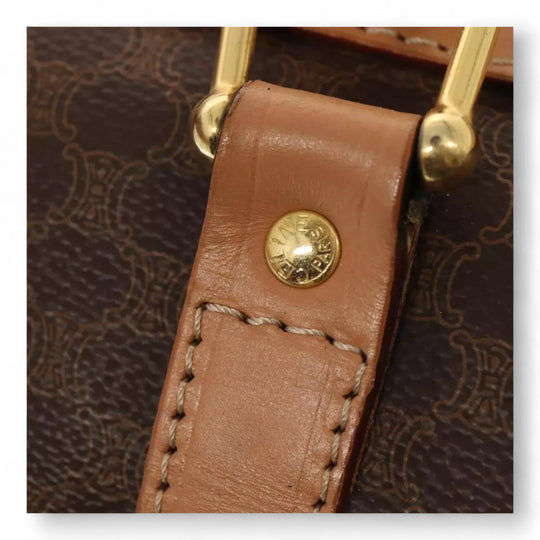 CELINE Macadam Canvas Duffel Bag PVC Leather Brown Unisex Lock and Keys