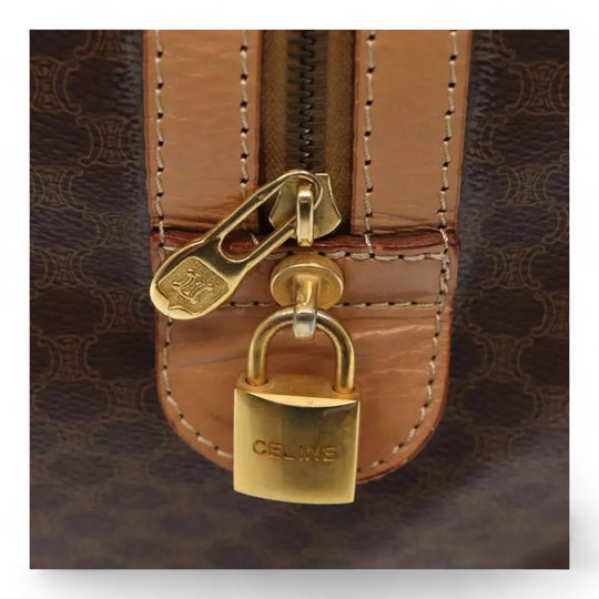 CELINE Macadam Canvas Duffel Bag PVC Leather Brown Unisex Lock and Keys
