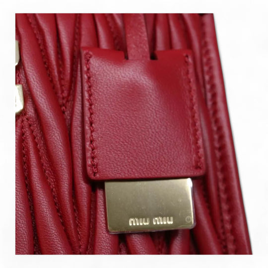 Miu Miu Matelasse Leather Handbag 5BA277 Red Women's