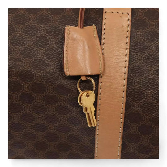 CELINE Macadam Canvas Duffel Bag PVC Leather Brown Unisex Lock and Keys