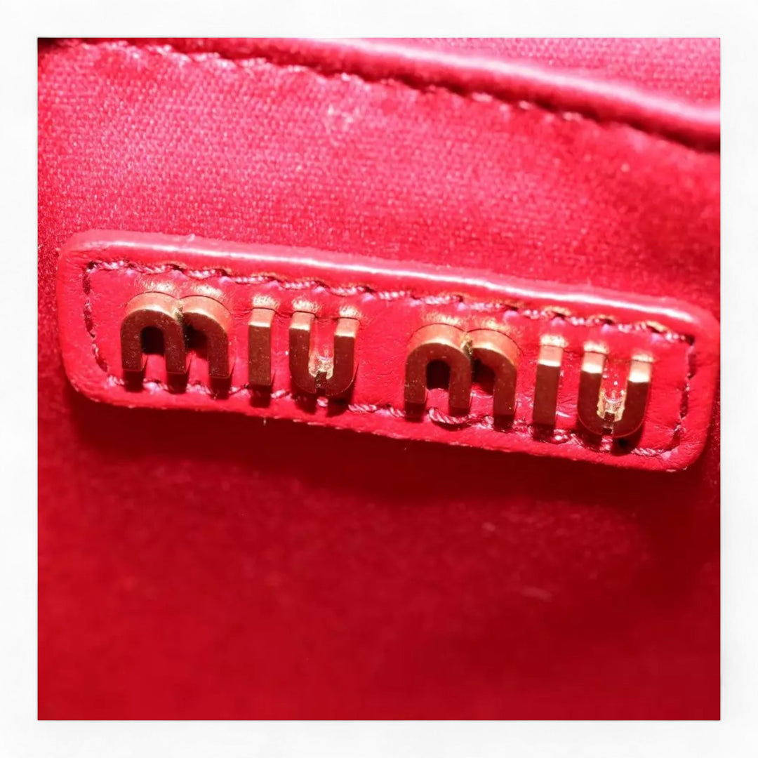 Miu Miu Matelasse Leather Handbag 5BA277 Red Women's