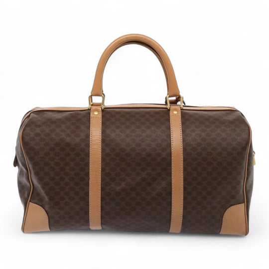 CELINE Macadam Canvas Duffel Bag PVC Leather Brown Unisex Lock and Keys
