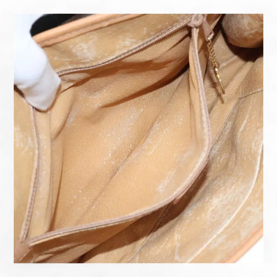 CELINE Macadam Canvas Shoulder Bag PVC Leather Brown Gold Women Vintage Crossbody