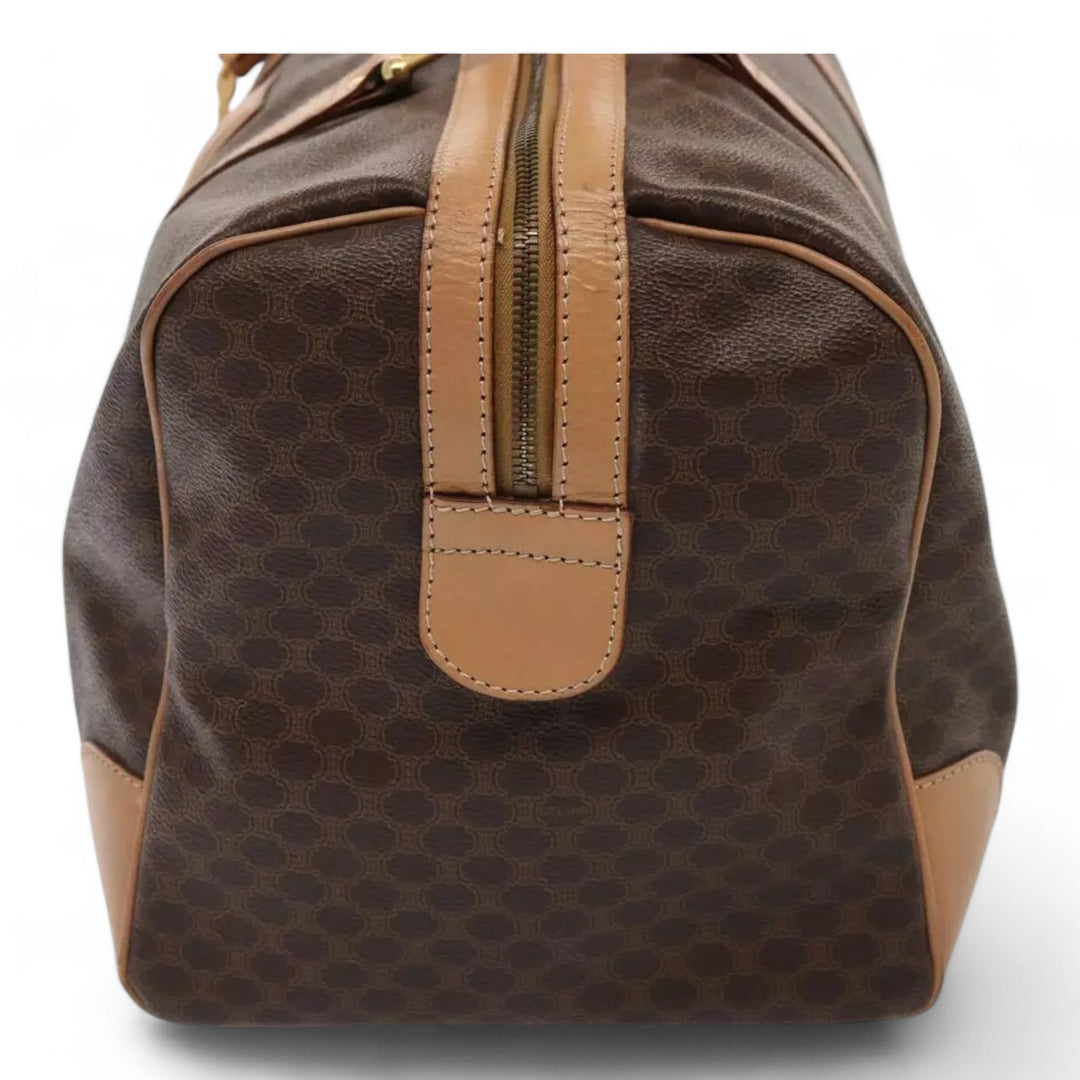 CELINE Macadam Canvas Duffel Bag PVC Leather Brown Unisex Lock and Keys