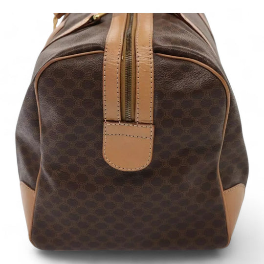CELINE Macadam Canvas Duffel Bag PVC Leather Brown Unisex Lock and Keys