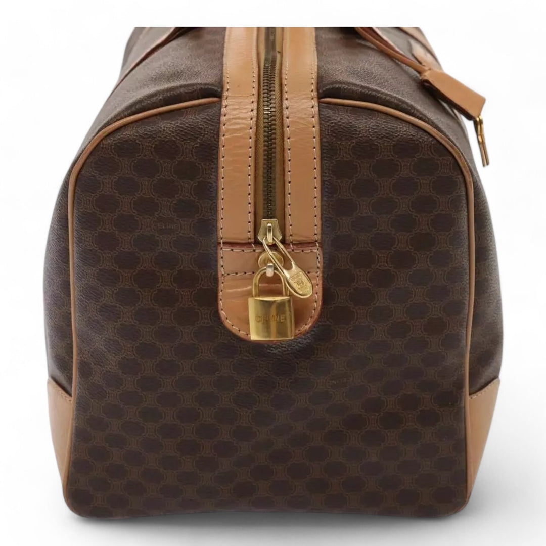CELINE Macadam Canvas Duffel Bag PVC Leather Brown Unisex Lock and Keys