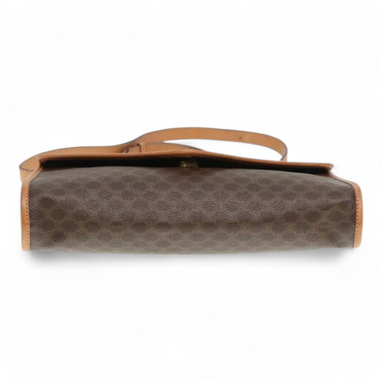 CELINE Macadam Canvas Shoulder Bag PVC Leather Brown Gold Women Vintage Crossbody