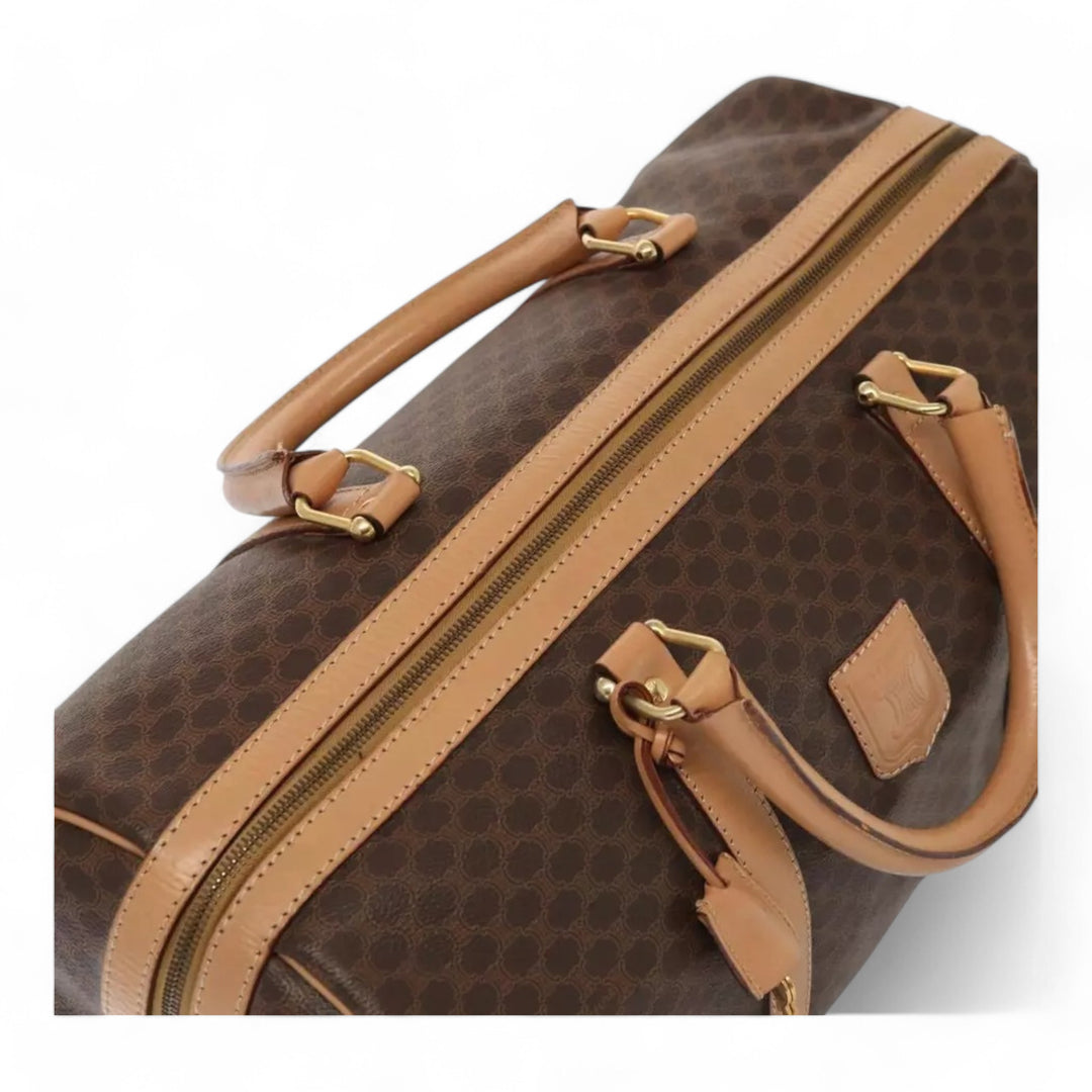 CELINE Macadam Canvas Duffel Bag PVC Leather Brown Unisex Lock and Keys
