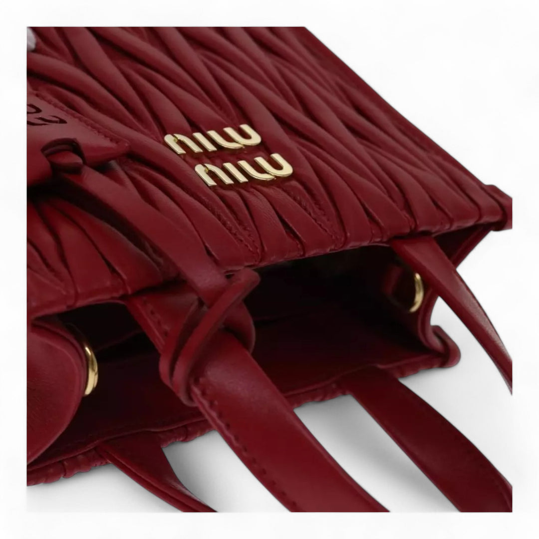 Miu Miu Matelasse Leather Handbag 5BA277 Red Women's