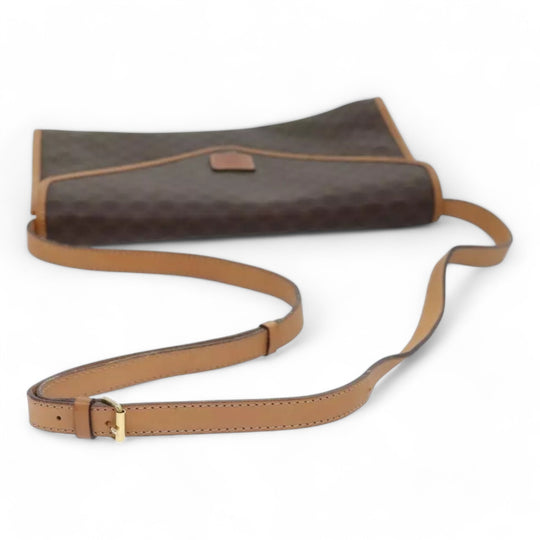 CELINE Macadam Canvas Shoulder Bag PVC Leather Brown Gold Women Vintage Crossbody