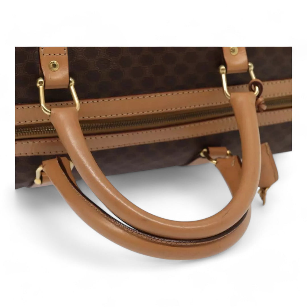 CELINE Macadam Canvas Duffel Bag PVC Leather Brown Unisex Lock and Keys