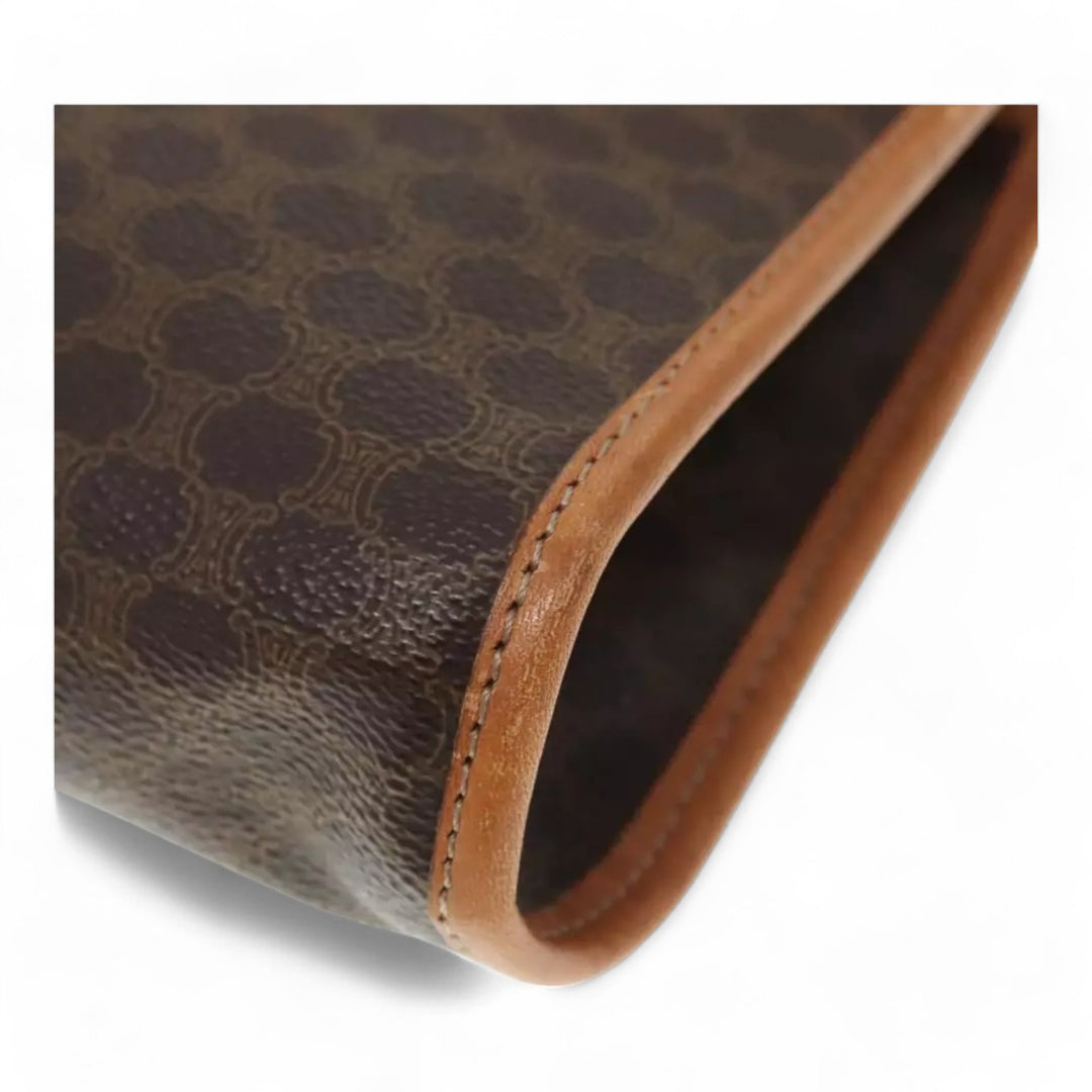 CELINE Macadam Canvas Shoulder Bag PVC Leather Brown Gold Women Vintage Crossbody