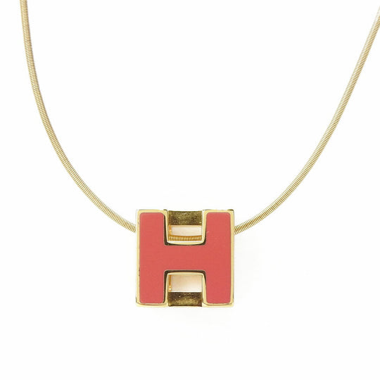 HERMES Necklace metal gold H cube Cardue Ash