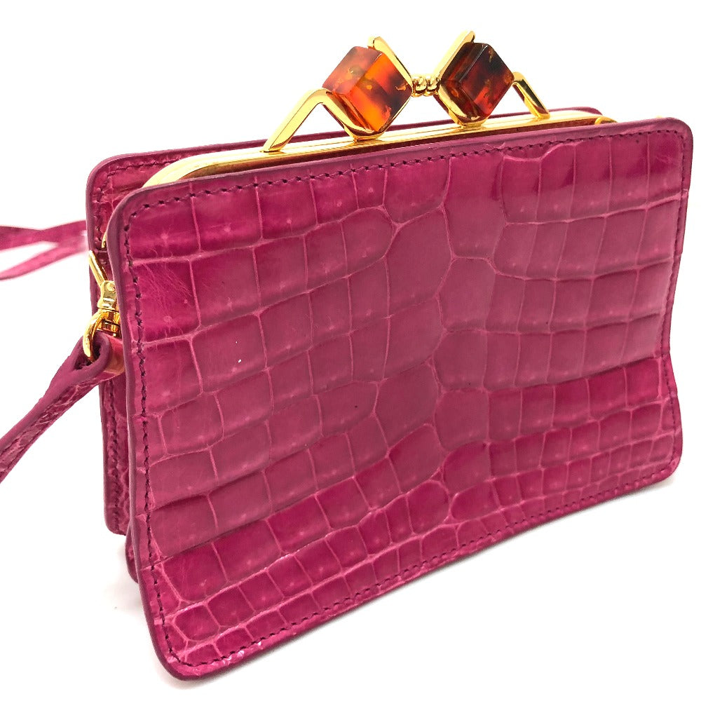 MIUMIU Shoulder Bag leather pink Gamaguchi Women Used Authentic