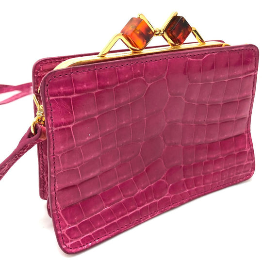 MIUMIU Shoulder Bag leather pink Gamaguchi Women Used Authentic