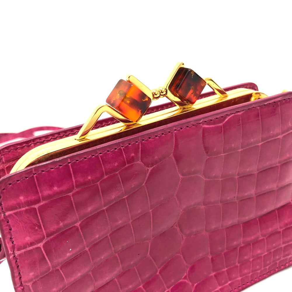 MIUMIU Shoulder Bag leather pink Gamaguchi Women Used Authentic