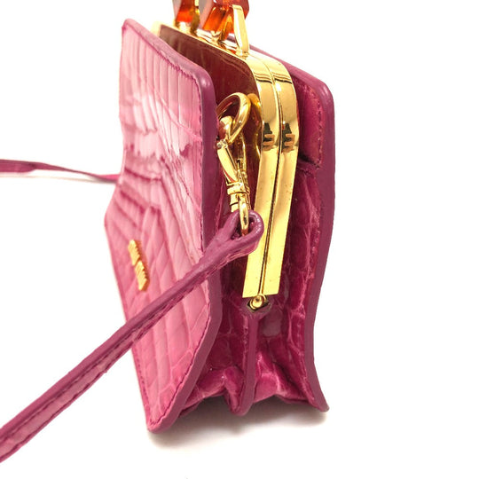 MIUMIU Shoulder Bag leather pink Gamaguchi Women Used Authentic