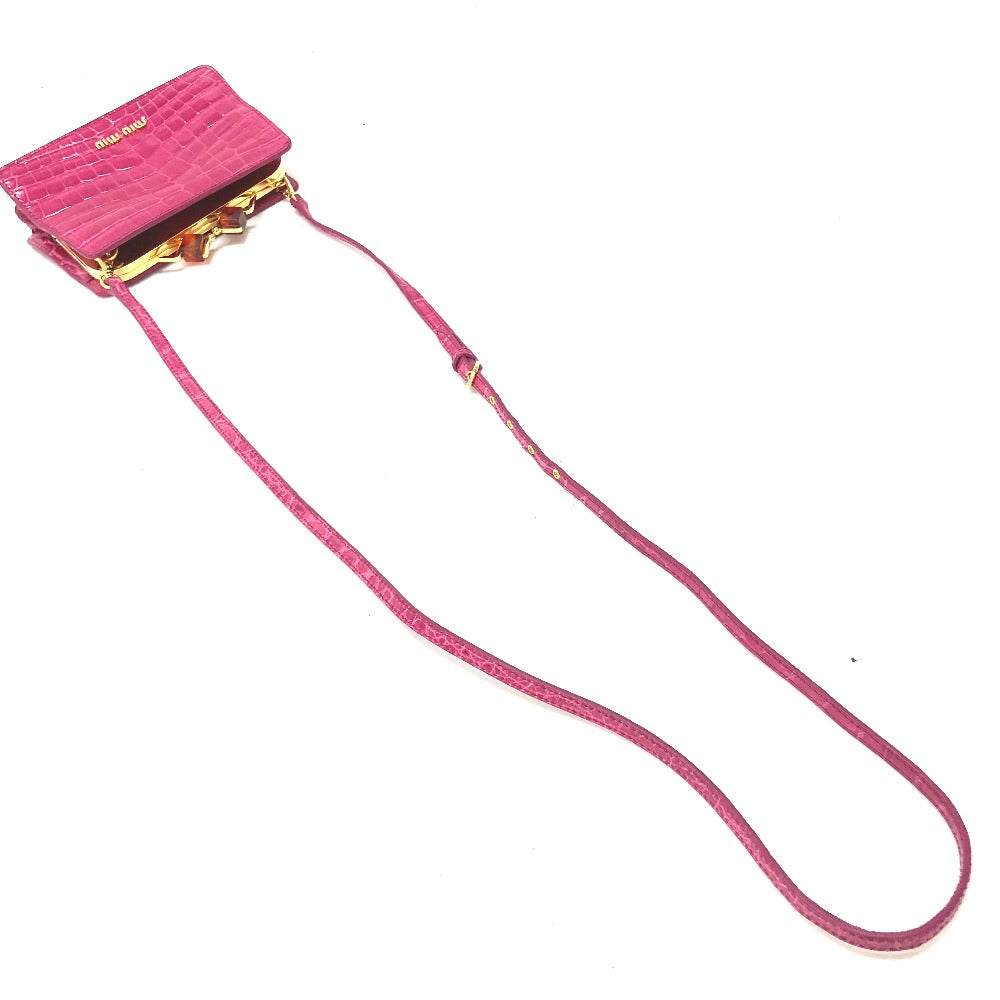 MIUMIU Shoulder Bag leather pink Gamaguchi Women Used Authentic