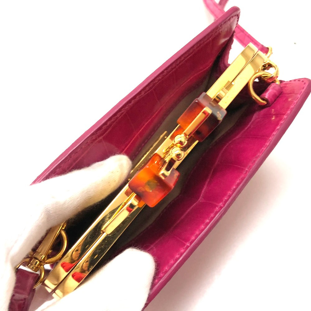 MIUMIU Shoulder Bag leather pink Gamaguchi Women Used Authentic