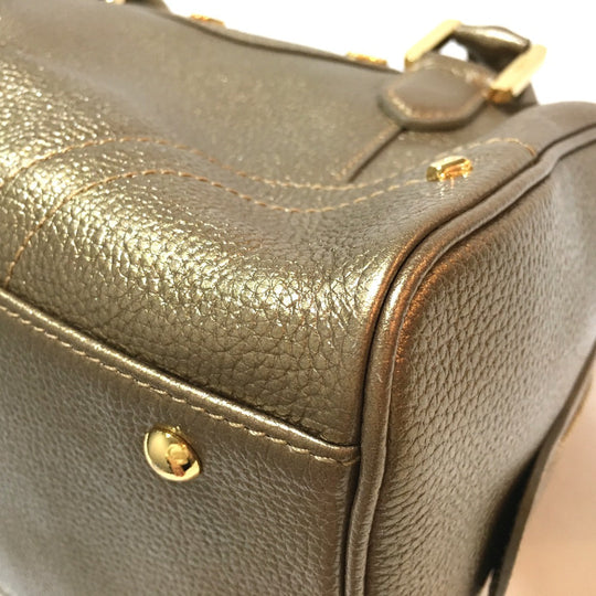 MCM Handbag leather gold Logo studs Women Secondhand Authentic