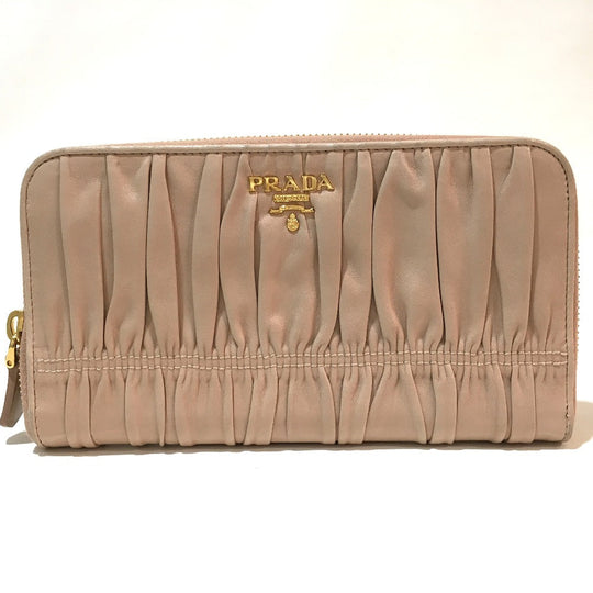 PRADA Long Wallet Purse 1M0506 leather beige Women Used Authentic