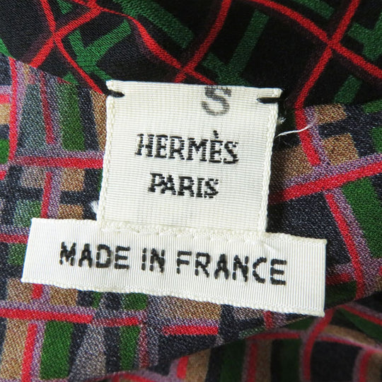 HERMES blouse silk Multi<br>Total pattern print 38