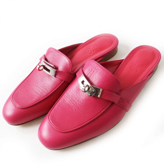 HERMES Mule leather Fran Boise SilverMetal 37 1/2