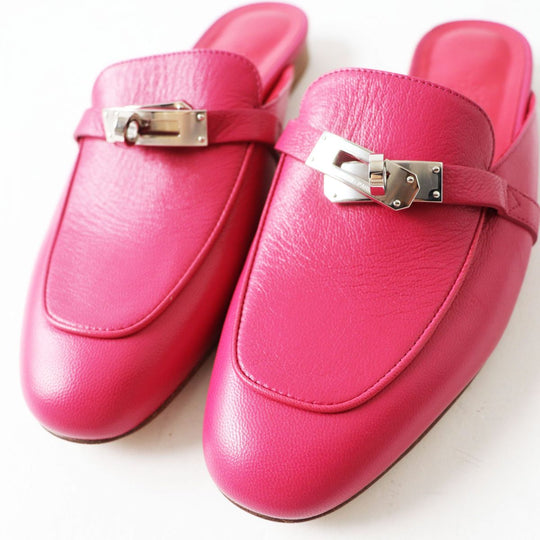 HERMES Mule leather Fran Boise SilverMetal 37 1/2