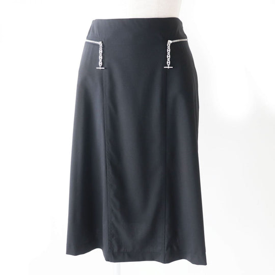 HERMES skirt wool Black x Silver Metal 34