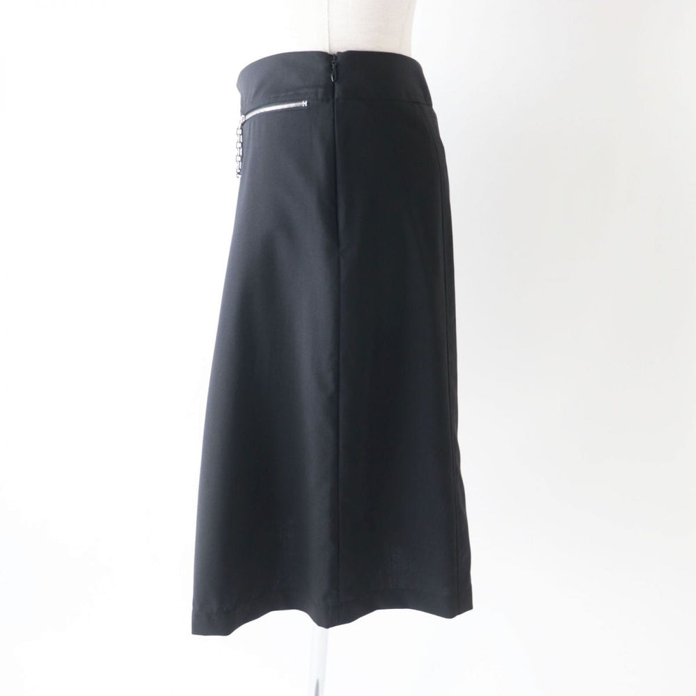 HERMES skirt wool Black x Silver Metal 34