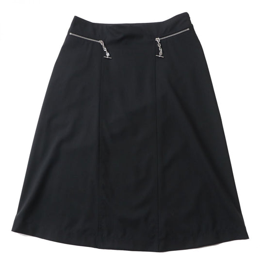 HERMES skirt wool Black x Silver Metal 34