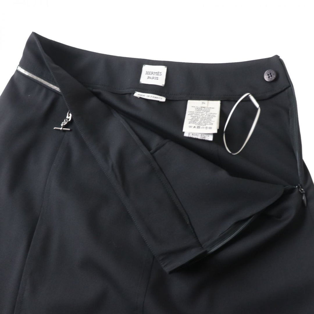 HERMES skirt wool Black x Silver Metal 34