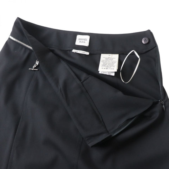 HERMES skirt wool Black x Silver Metal 34