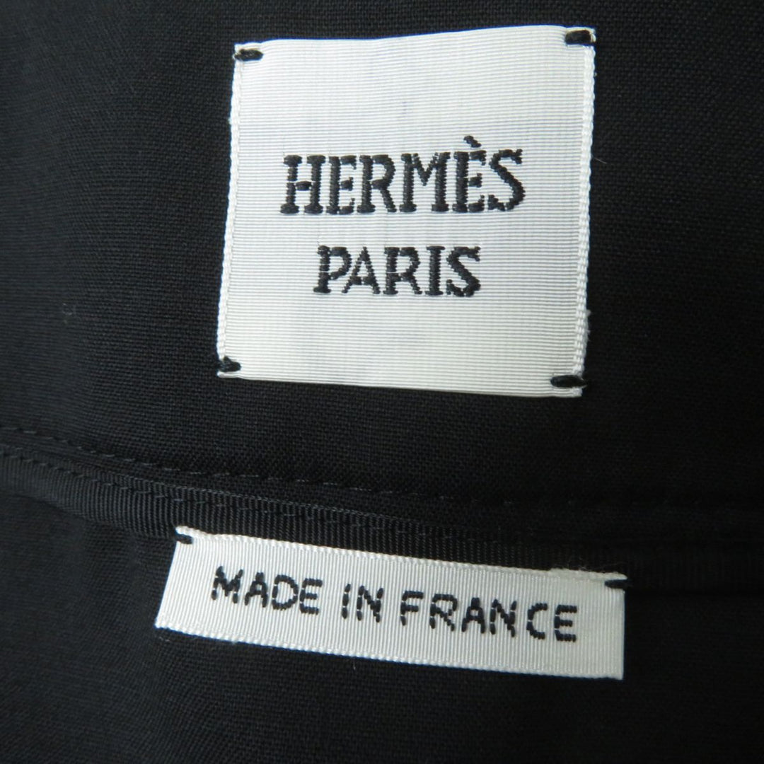 HERMES skirt wool Black x Silver Metal 34