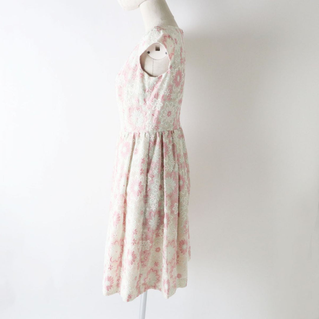 TOCCA one piece polyester Pink x White x Mint Floral Embroidery