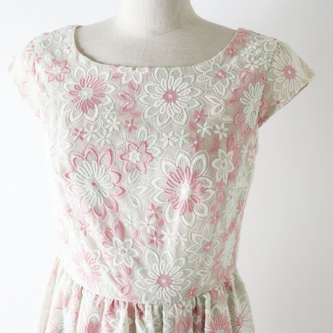 TOCCA one piece polyester Pink x White x Mint Floral Embroidery