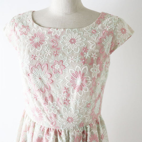 TOCCA one piece polyester Pink x White x Mint Floral Embroidery