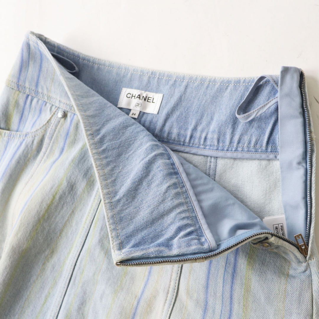 CHANEL skirt cotton Light blue x multi stripe pattern 34