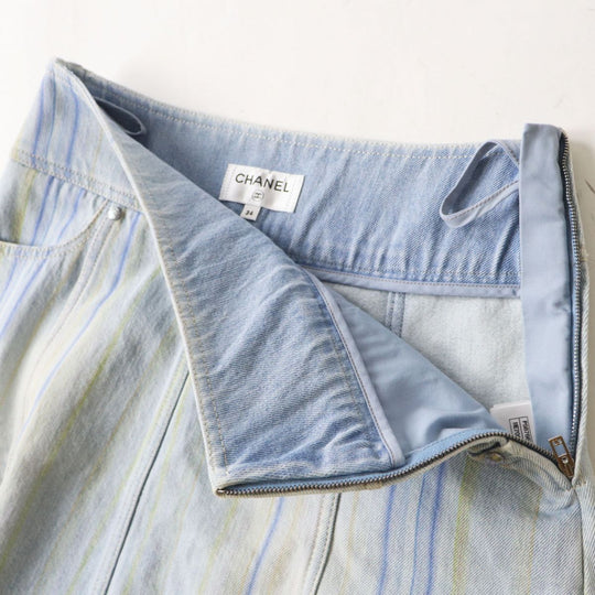CHANEL skirt cotton Light blue x multi stripe pattern 34