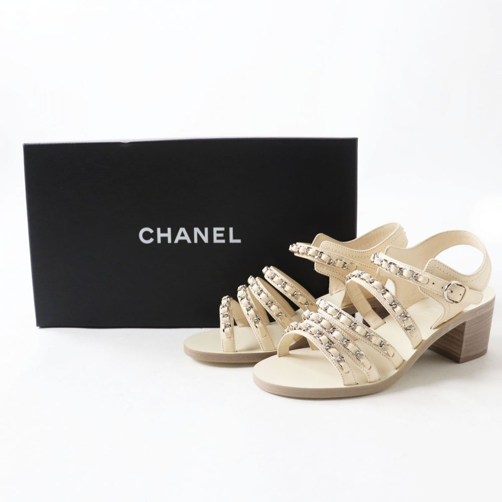 CHANEL Sandals Calf leather beige SilverMetal 36