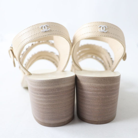 CHANEL Sandals Calf leather beige SilverMetal 36