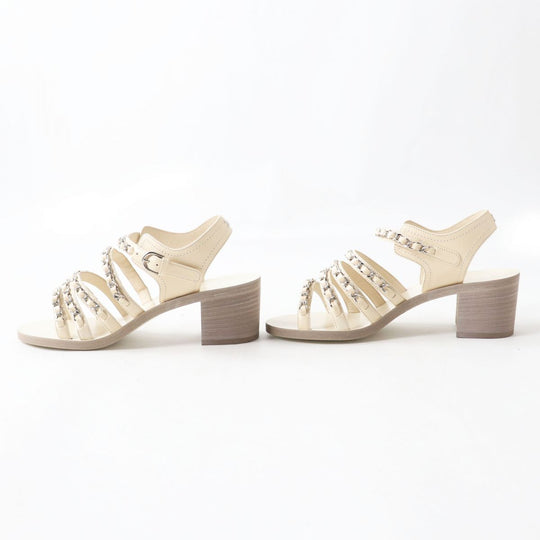 CHANEL Sandals Calf leather beige SilverMetal 36