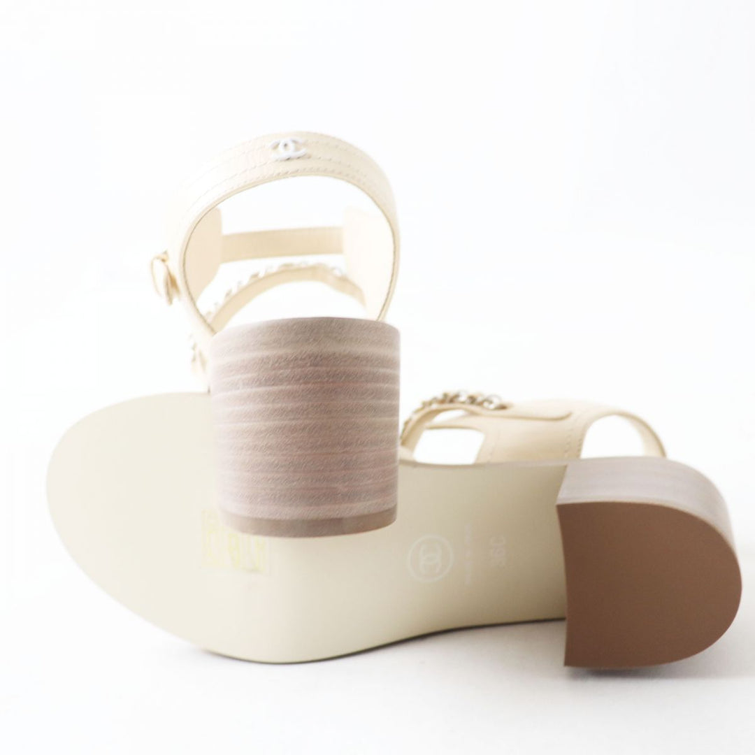 CHANEL Sandals Calf leather beige SilverMetal 36