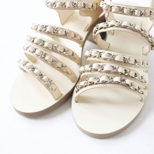 CHANEL Sandals Calf leather beige SilverMetal 36