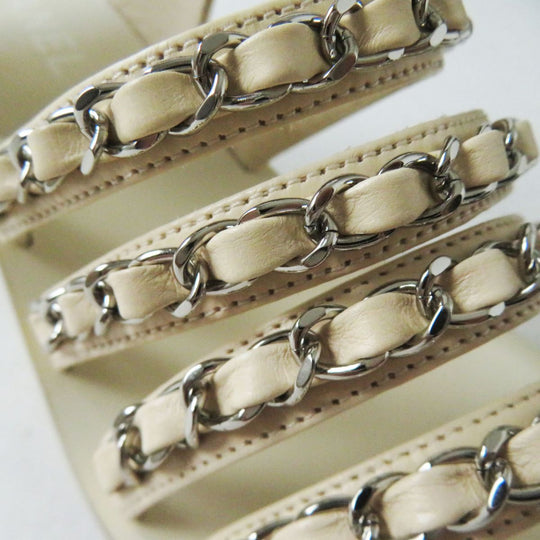 CHANEL Sandals Calf leather beige SilverMetal 36