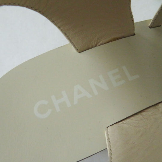 CHANEL Sandals Calf leather beige SilverMetal 36