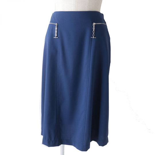 HERMES skirt wool Blue x Silver Metal 34